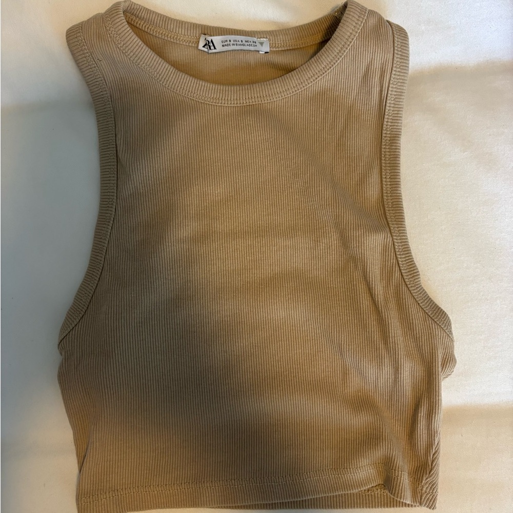 Tan Ribbed Sleeveless Top